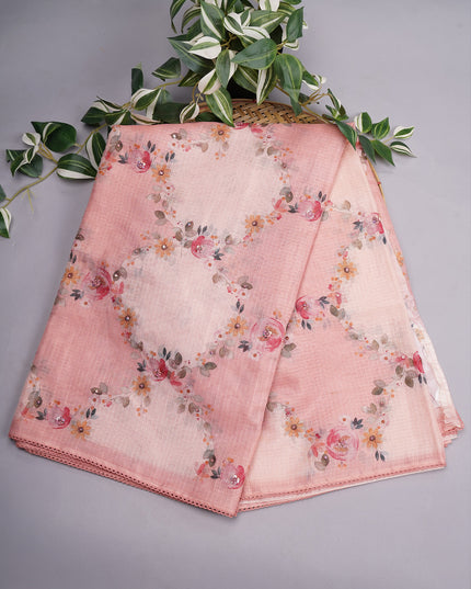 Kota Silk Saree with Floral Print and Knot Work