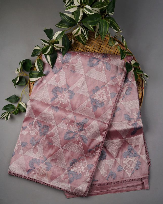 Tissue Georgette Allover Thread Embroidery Lace Border - Lite Purple