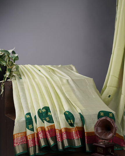 Chinon Silk with Multicolored Zari border & Kutch Work Circles