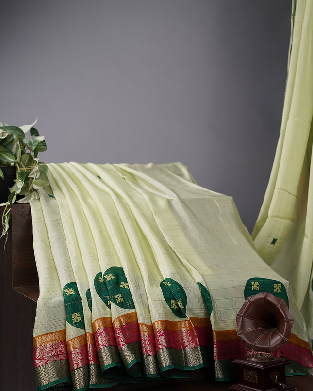 Chinon Silk with Multicolored Zari border & Kutch Work Circles