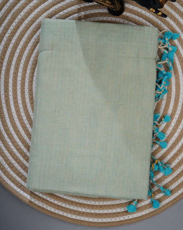 Mul cotton saree with thread weaving Border - Pista Green