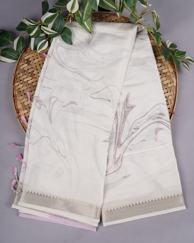 Mangalagiri Shibori Silk Borader With Border - White