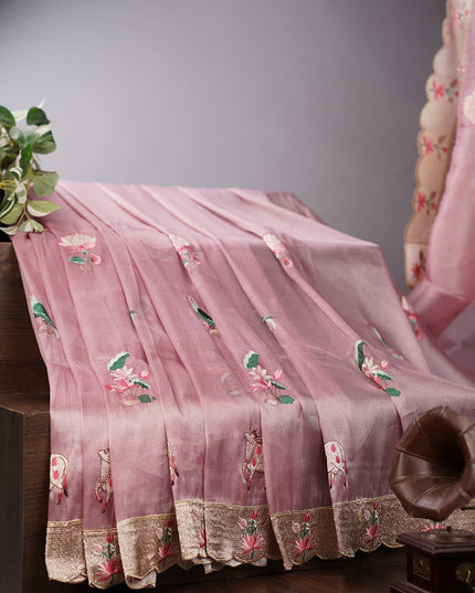 Tissue Soft Organza Silk with Zari & Thread Embroidery, Pichwai design