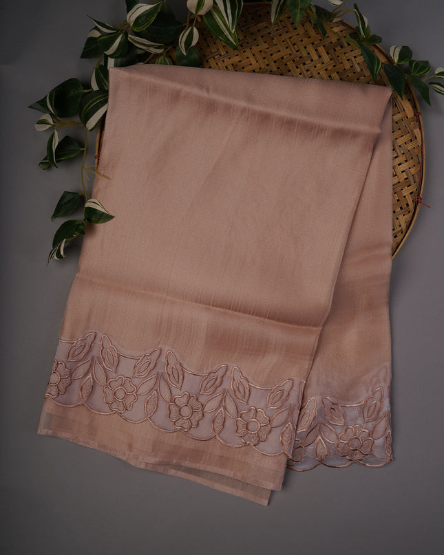 Soft Tissue Organza Silk with Thread Work Scallop Border - Beige