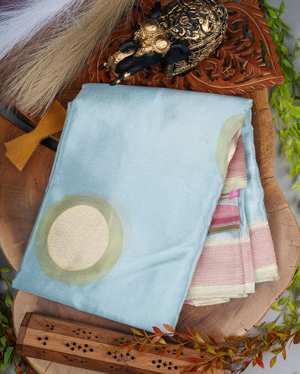 Wrinkle Crepe Saree With Gold Zari Butties Contrast Border - Sea Blue