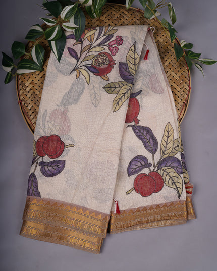 Lenin Jute Digital Print With Border - Creme