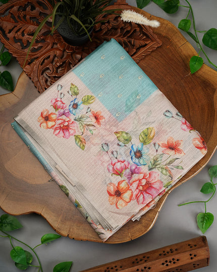 Kota Silk Saree with Thread Work Butties and Floral Border- Sky Blue