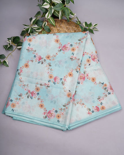 Kota Silk Saree with Floral Print and Knot Work