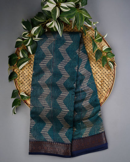 Muslin Silk Saree with Antique Zari Border- Rama Green