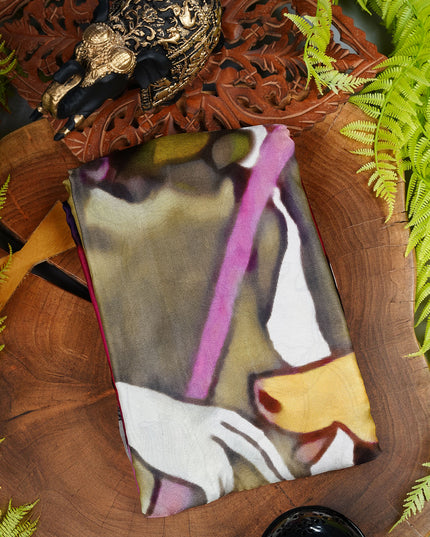 Crepe Saree with Floral Print- Grey