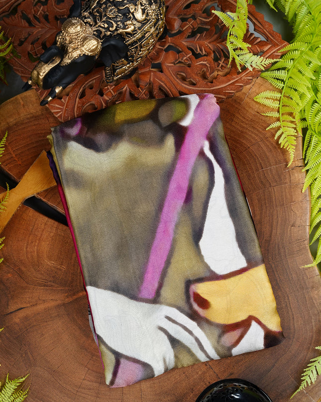 Crepe Saree with Floral Print- Grey