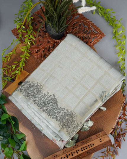 Tissue Georgette Saree With Digital Floral Print - Mint Green