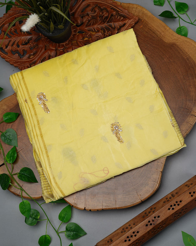 Russian Crepe Kardhana Sequence Work Butties Gold Stripes- Yellow