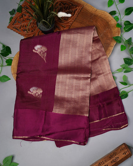 Kota Silk Saree with Golden Butties and Satin Border- Purple