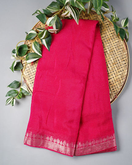 Korean Crepe Saree with Golden Zari Border- Magenta