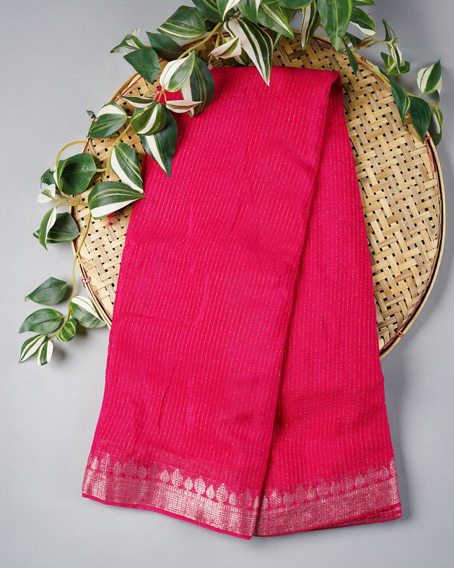 Korean Crepe Saree with Golden Zari Border- Magenta