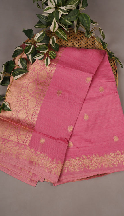 Silk Kota Allover Golden Zari Buttis - Pink