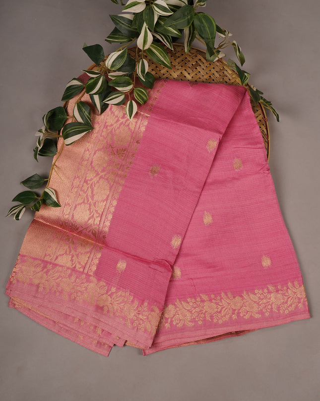 Silk Kota Allover Golden Zari Buttis - Pink