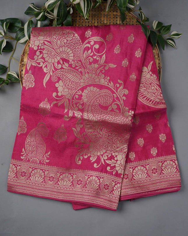 Banaras Silk With Allover Golden Zari Work - Pink