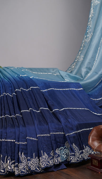 Soft Satin Organza Silk Double Shaded with Stone & Kadhana Work