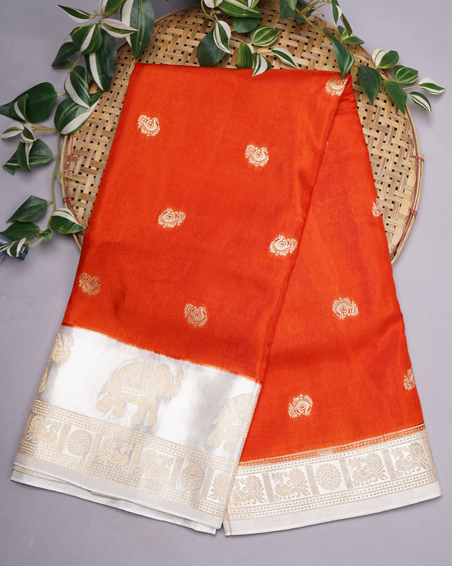 Dola Silk Saree with White Border Golden Zari Butties & Border