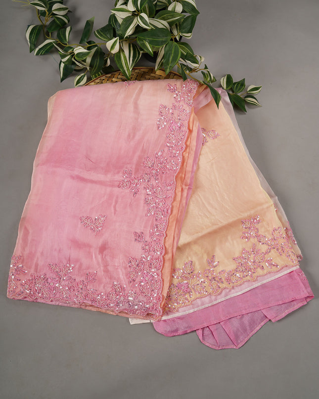 Italian Crape Sequence Pearl Hand Work Butties - Pink