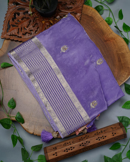 Russian Crepe Kardhana Sequence Work Butties Gold Stripes- Peach and Lavender