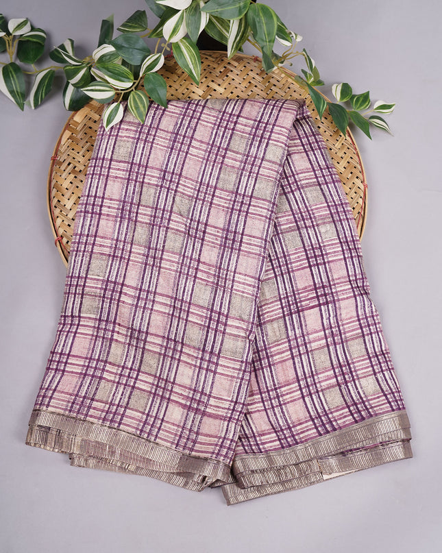 Muslin Silk with Silver Border