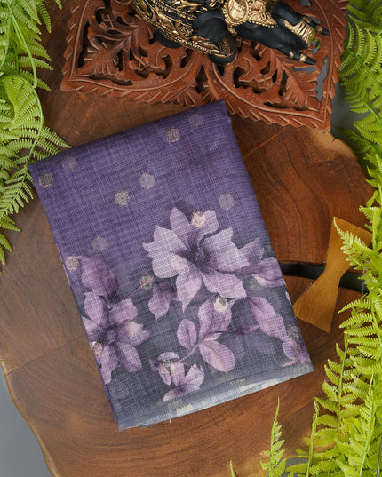 Kota silk saree with digital print zari border - Lavender
