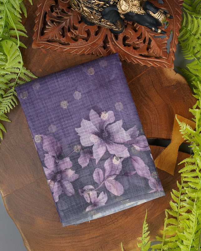 Kota silk saree with digital print zari border - Lavender