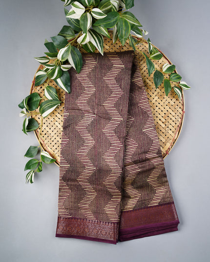 Muslin Silk Saree with Antique Zari Border- Purple