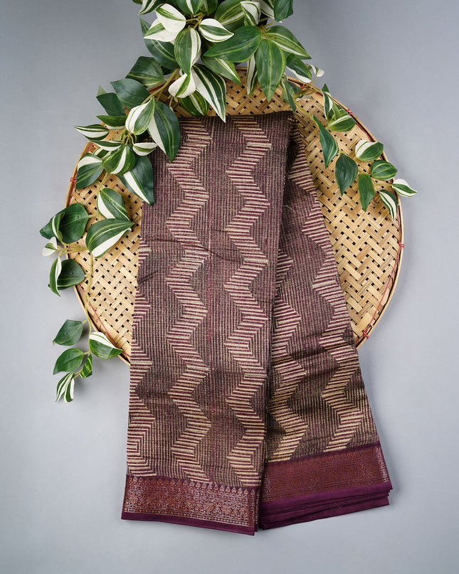 Muslin Silk Saree with Antique Zari Border- Purple