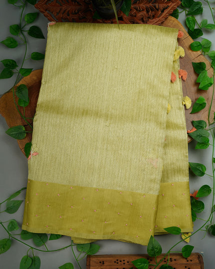 Jute Tusser Knot Work Butties with Satin Border- Pista Green