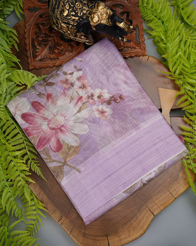 Kota cotton Saree with Floral Print- Lavender