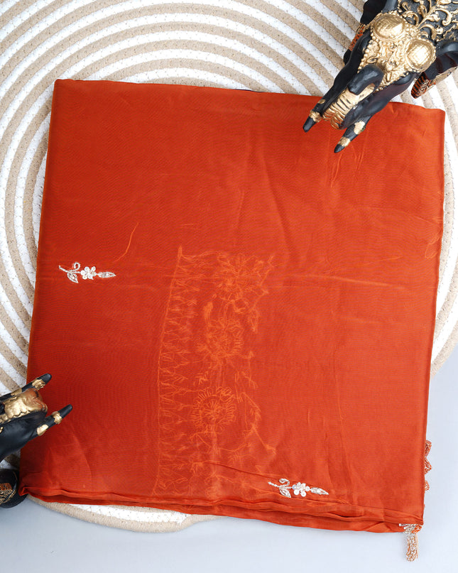 Italian Crepe with Kardana Seqence and Butties, Scallop Border and Kardana Pull Work - Rust