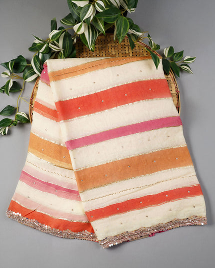 Georgette Saree With Scallop Border Kardhana Sequence Work - Beige