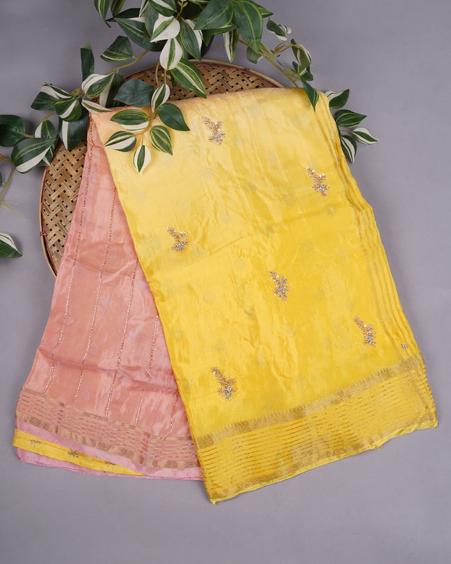 Russian Crepe with Kardhana Sequence Butties and Banaras Border Mustard Yellow