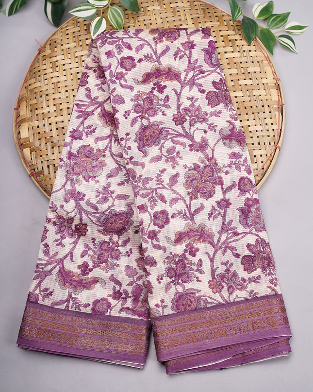 Chanderi Silk Allover Print with Antique Zari Border