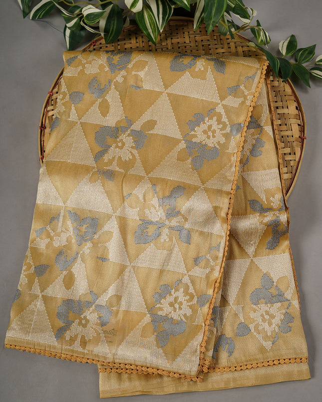 Tissue Georgette Allover Thread Embroidery Lace Border - Gold