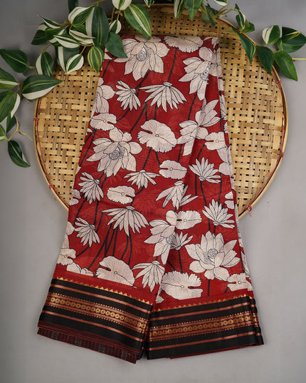 Mangalagiri Silk Digital Print Contrast Border - Maroon