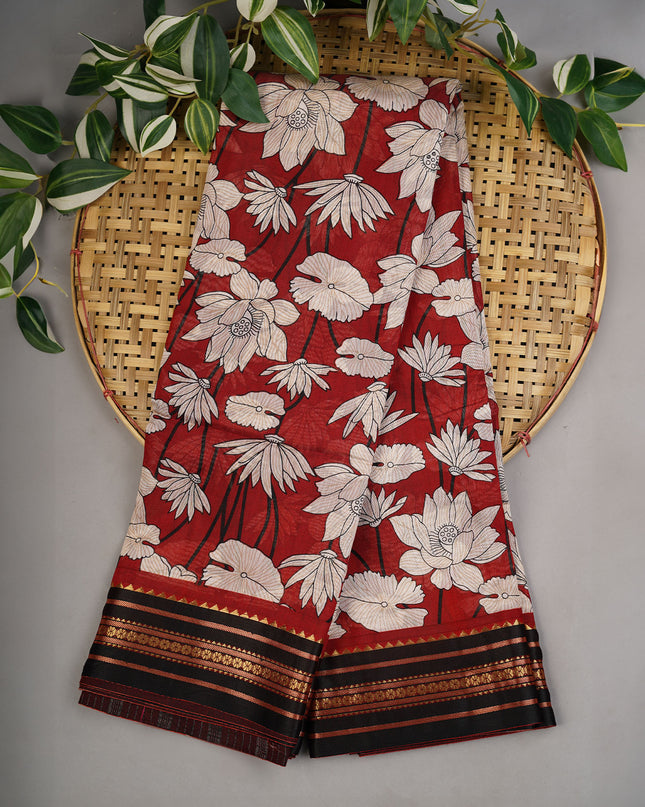 Mangalagiri Silk Digital Print Contrast Border - Maroon