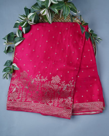 Banaras Silk with Golden Border- Rani Pink