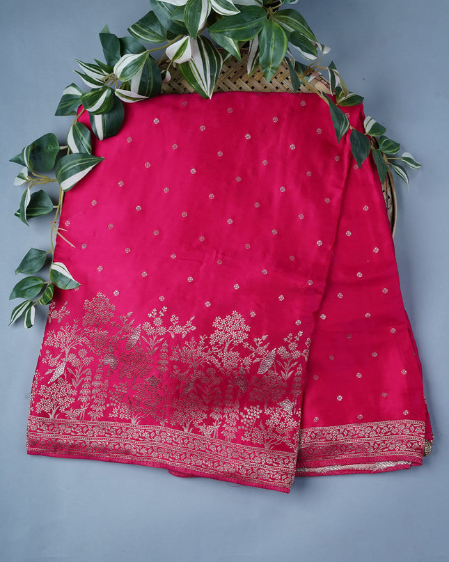 Banaras Silk with Golden Border- Rani Pink