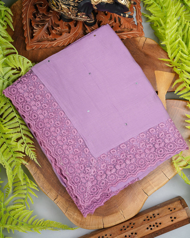 Mul Chanderi saree with Mirror work and lace Border - Lavender