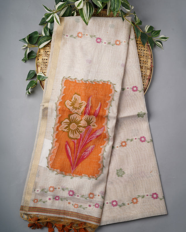 Kanchi Cotton Jamdani Weaving - Cream and Yellow