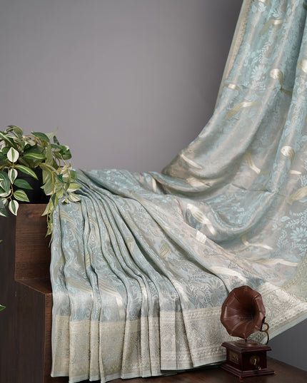 Tissue Banarasi Silk with All Over Self Weaving with Light Gold Zari Border