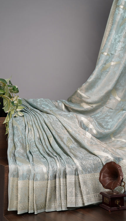 Tissue Banarasi Silk with All Over Self Weaving with Light Gold Zari Border