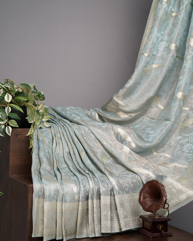 Tissue Banarasi Silk with All Over Self Weaving with Light Gold Zari Border