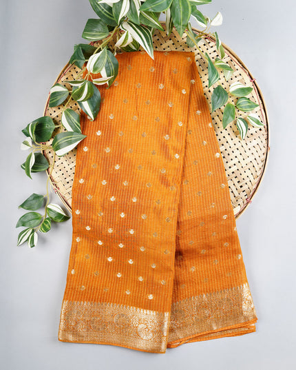 Korean Crepe Saree with Golden Butties and Border- Mustard