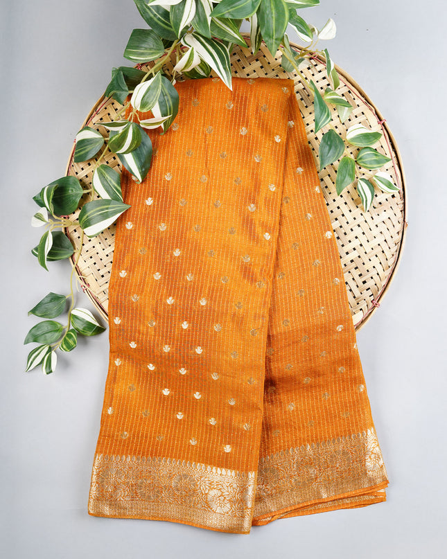 Korean Crepe Saree with Golden Butties and Border- Mustard